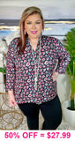 Black, pink, turquoise Leopard v-neck top