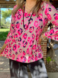 Taupe & Pink leopard bell sleeve top