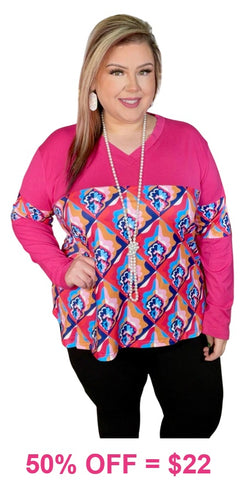 Pink printed long sleeve top