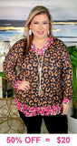 Brown Leopard long sleeve with pink trim