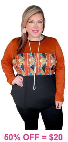 OFF..Rust, Tribal, color block top