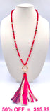 Red & Leopard crystal necklace with gold ring and tassel