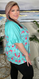 STPRAGE Turquoise floral bell sleeve top