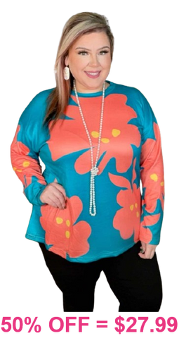 Teal & Coral floral long sleeve