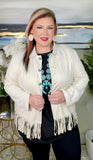2X, 3X : Ivory suede fringe jacket turquoise buttons