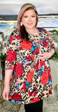 S, M, L : Taupe Leopard & Coral Floral Flutter Tunic