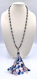 Black & Silver crystal beaded necklace with floral tassel