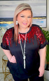 Black top with Red sequin designs