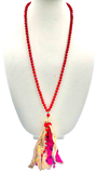 Red crystal necklace with fabric tassel
