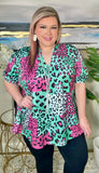 S,M, L, XL Turquoise, Pink, Black leopard top - loose fit