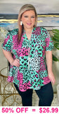 S,M, L, XL Turquoise, Pink, Black leopard top - loose fit