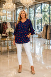 NEW Navy blue top with cherry print
