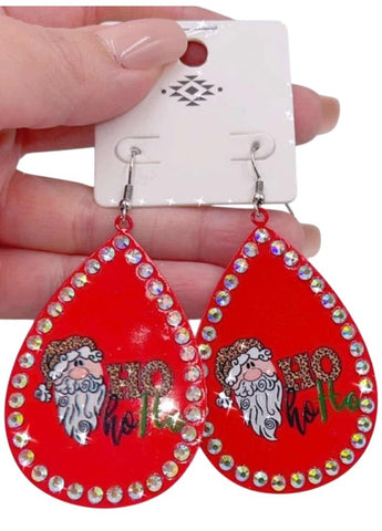Red teardrop bling hohoho Christmas Santa earrings