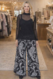 3X Black & White paisley wide leg pants