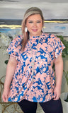 Blush & Blue floral top with cap sleeves