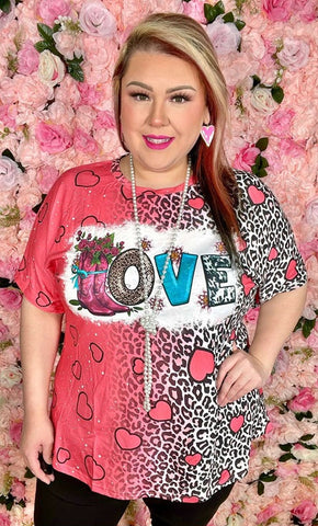 XL : LOVE Pink & Leopard top