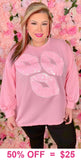 2X/3X : Pink Lip Sequin oversized sweatshirt
