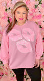 2X/3X : Pink Lip Sequin oversized sweatshirt