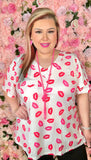 L,XL,2X,3X : White top with Kisses