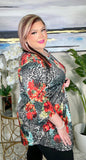 Grey Leopard Coral Floral Scoop Tunic
