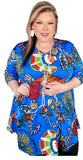 S,M,L : Blue Floral Scoop Tunic Top