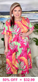 Pink Orange & Green Tropical maxi dress