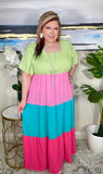 M, L, XL : Color Block Maxi Dress
