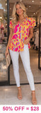 Yellow & Pink Leopard Top Cap Sleeves