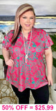 Pink & Teal print top