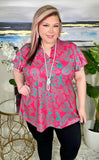 Pink & Teal print top