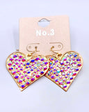 Gold Heart Earrings with Bling AB Rhinestones