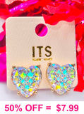 AB Iridescent Heart Stud Earrings