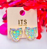 AB Iridescent Heart Stud Earrings