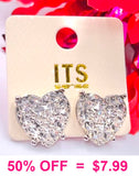 Silver clear crystal Heart Stud Earrings
