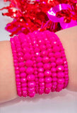 Hot Pink 9 stack crystal beaded stretch bracelets