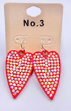 Red Heart Earrings with Bling AB Rhinestones
