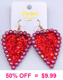 Red Glitter heart earrings with bling trim