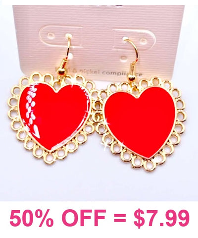 Red heart earrings gold trim