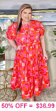 3X Pink, orange print tiered dress