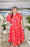 3X Pink, orange print tiered dress