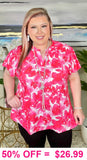 Pink printed top with flutter cap sleeves