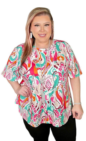 Large : Abstract Paisley top flutter sleeves