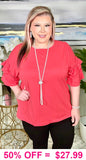 Coral Blouse with stud ruffle sleeves