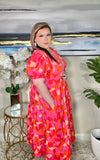 3X Pink, orange print tiered dress