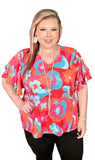 3X : Pink, Orange, Turquoise top ruffle sleeves
