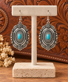 Silver concho earrings with turquoise stone