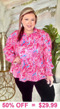 Pink printed long sleeve collar top