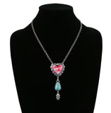 Pink Heart, Turquoise teardrop, pendant Necklace