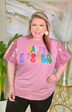 HAPPY EASTER Pink Sequin top