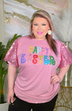 HAPPY EASTER Pink Sequin top